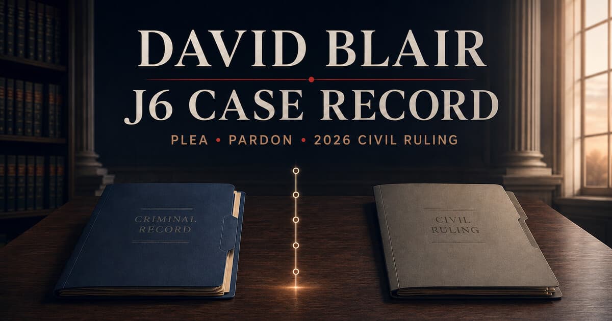 David Alan Blair J6 Case Record: Felony Plea, Five-Month Sentence, Pardon and 2026 Civil-Rights Ruling social preview