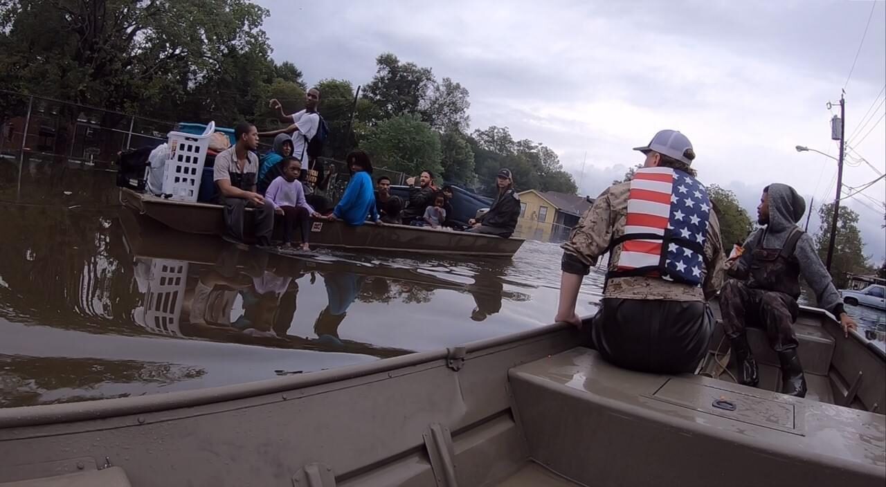 Hurricane rescue boat operation led by Ryan Nichols and Rescue the Universe