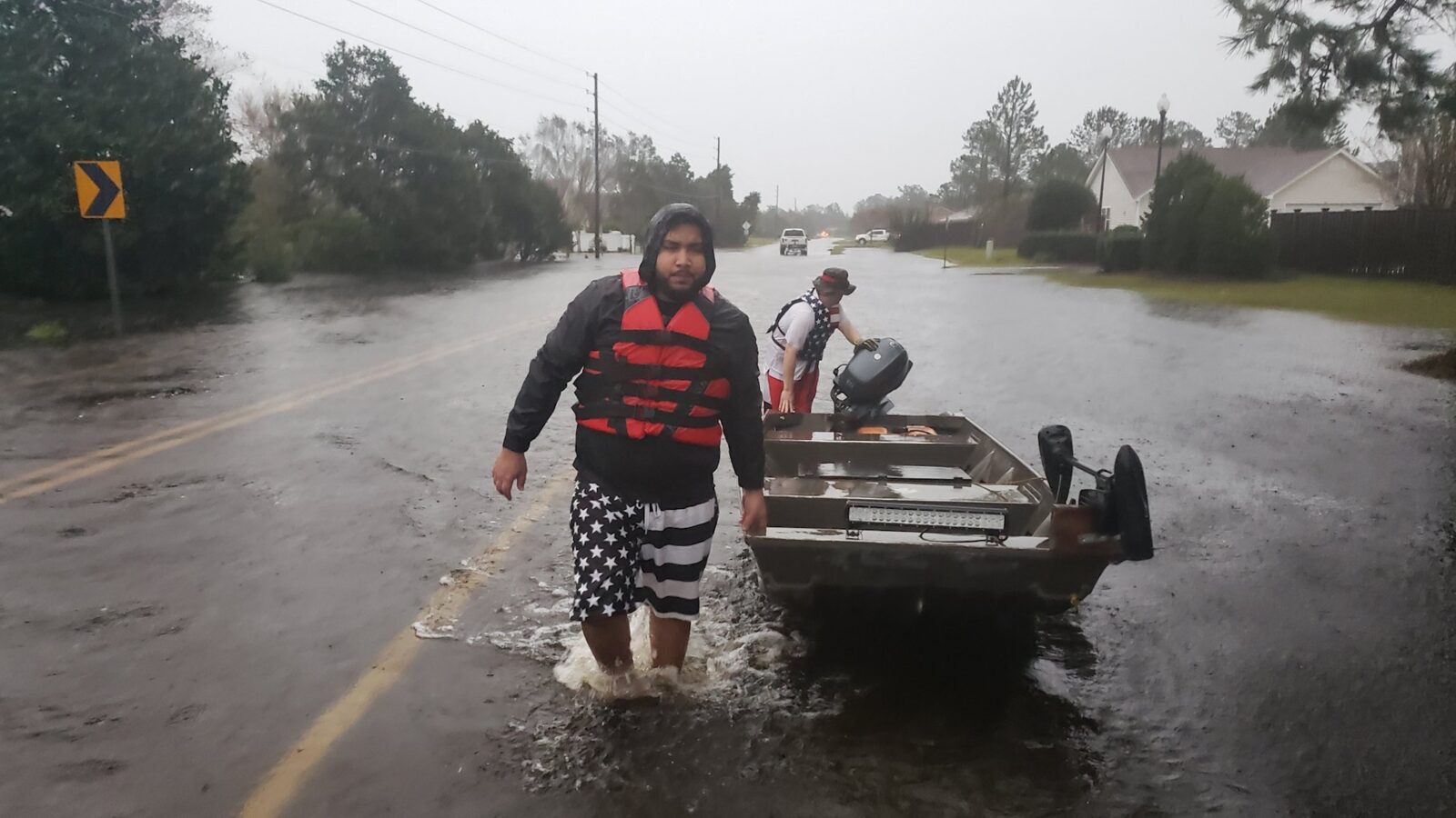 Ryan Nichols on a hurricane flood rescue, pulling people to safety