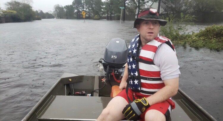 Ryan Nichols search and rescue — boat rescue in floodwater after a hurricane