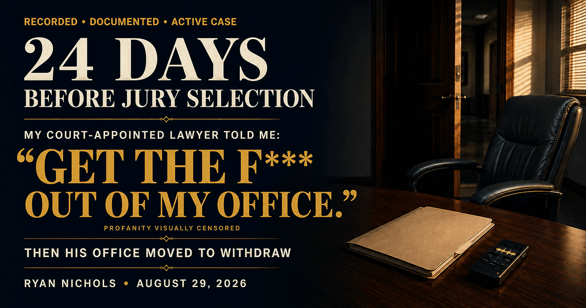 24 Days Before Jury Selection, My Court-Appointed Lawyer Ordered Me Out and Moved to Withdraw social preview