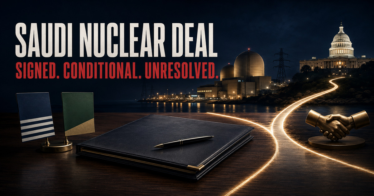 U.S.–Saudi Nuclear Deal Is Signed—but Trump Says It Depends on Israel Normalization social preview